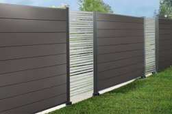 Designelemente für WPC Zaun, Edelstahl, Hochkant 60 cm (Breite) x 180 cm (Höhe), inkl. Befestigungsleiste (Linea passend für Serie Texel und Norderney)