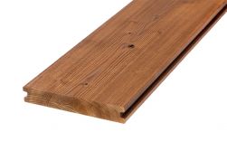 Thermoholz Terrassendielen, Kiefer, 26 mm (Stärke) x 140 mm (Breite), Sichtseite gebürstet, rechtwinklig gekappt, Sortierung Natur in den Längen 3,6 m / 3,9 m / 4,2 m ( 3 Stück / PE)