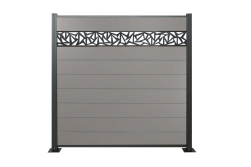 WPC Zaun, grau, Komplettset mit Designelement, 20 mm (Stärke) x 1800 mm (Breite) x 1850 mm (Höhe), Sichtschutz / Steckzaun / Modulares Zaunsystem inkl. Start- und Abschlussprofil (Serie WoodoNorderney+ ohne Pfosten)