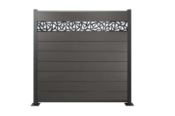 WPC Zaun, anthrazit, Komplettset mit Designelement, 20 mm (Stärke) x 1800 mm (Breite) x 1850 mm (Höhe), Sichtschutz / Steckzaun / Modulares Zaunsystem inkl. Start- und Abschlussprofil (Serie WoodoNorderney+ ohne Pfosten)