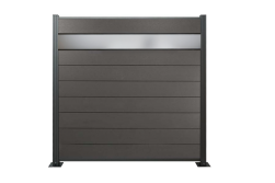 WPC Zaun, anthrazit, Komplettset mit Designelement aus Kunstglas (Sicherheitsglas), 20 mm (Stärke) x 1800 mm (Breite) x 1850 mm (Höhe), Sichtschutz / Steckzaun / Modulares Zaunsystem inkl. Start- und Abschlussprofil (Serie WoodoNorderney+ ohne Pfosten)