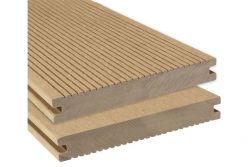 BPC Massivdiele WoodoAthen, 19 x 140 mm, beidseitig begehbar, geriffelt / glatt, sandfarbend, in der Länge 4 m - NEU
