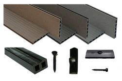WPC /BPC Komplettset WoodoBasic in braun, anthrazit oder grau beinhaltet WPC / BPC Diele Unterkonstruktion, Verbindungsclipse, Anfang- und Endclip