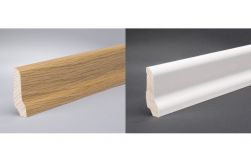 Sockelleiste Eiche furniert für Parkett und Massivholzdielen, 60 x 22 mm, 240 cm lang, klar oder weiß lackiert