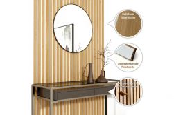 Wandpaneele Eiche hell, Wandverkleidung mit Echtholzoberfläche, FSC 100%, TSUD-COC-001718-ZZ, 2500 x 345 x 9 mm, vier Streifen inklusive Abstandshalter pro Paket, selbstklebend (0,51m² / Paket)