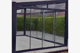 Seitenwand Schiebeglas verdunkelt für Terrassenüberdachung, Tiefe 200 - 400 cm, Schloss möglich, passend für Serien Estiva und Helios