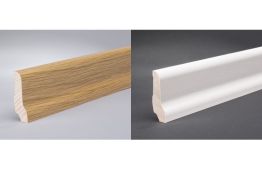 Sockelleiste Eiche furniert für Parkett und Massivholzdielen, 60 x 22 mm, 240 cm lang, klar oder weiß lackiert
