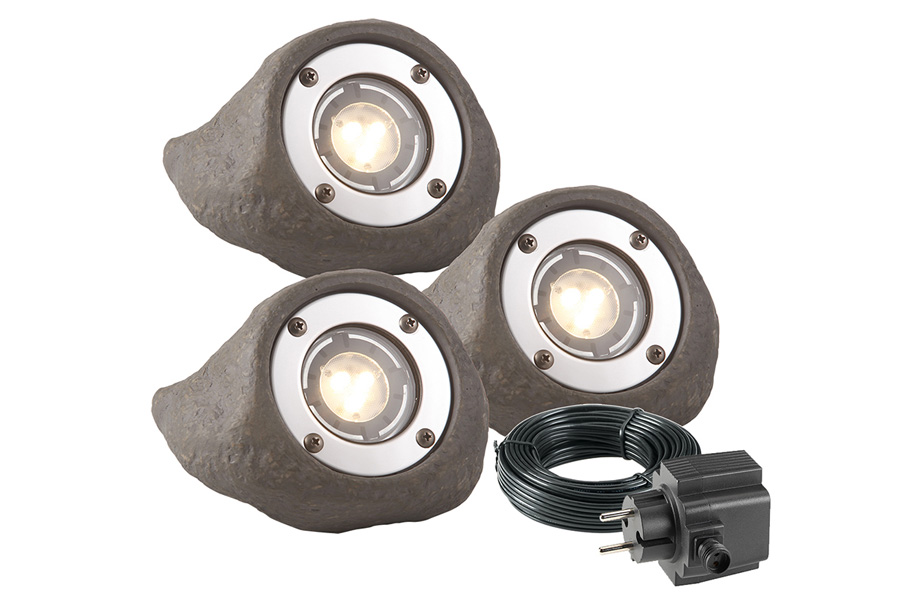 Komplettset Außenstrahler Nuki, – 3er-Set, mit Trafo 10,5 W und Hauptkabel