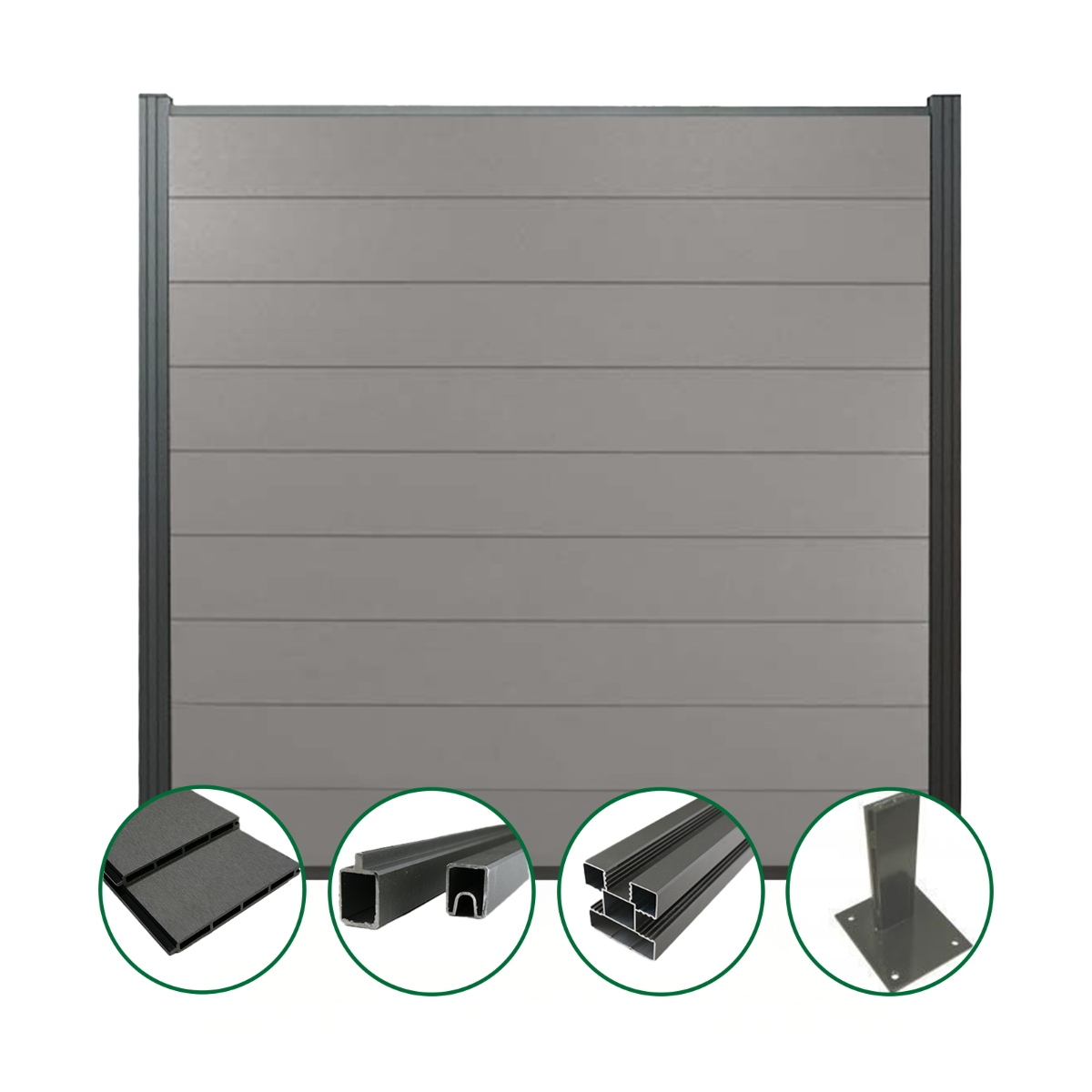 Zaun-Set Norderney Dübeln grau (1 x Zaun + 2 Pfosten anthrazit)