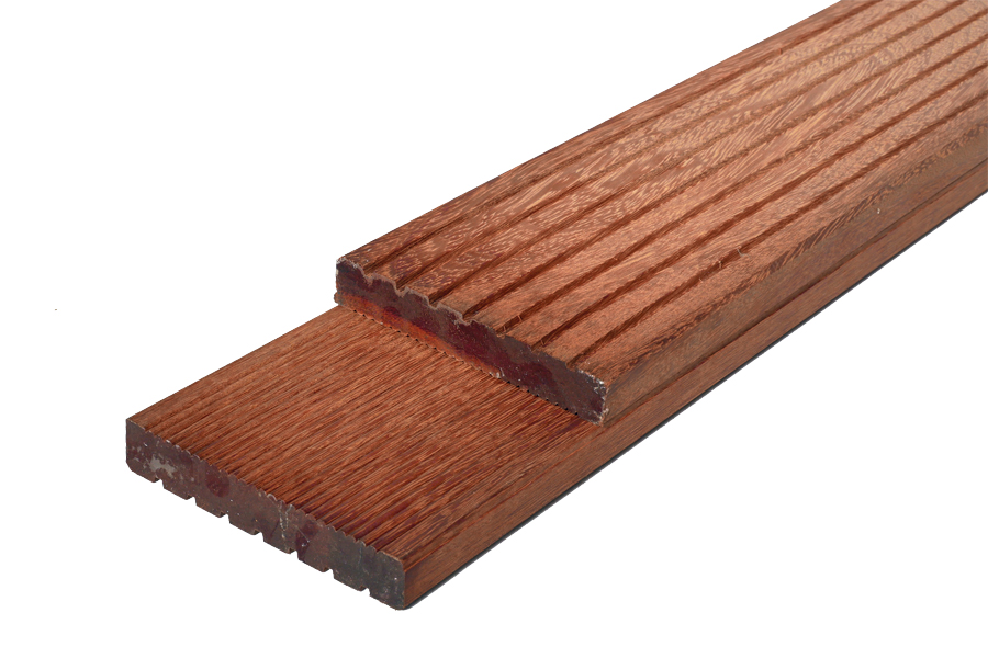 Kempas Terrassendielen, grob / fein gehobelt, 35 x 145 mm in der Länge: 3,36 m