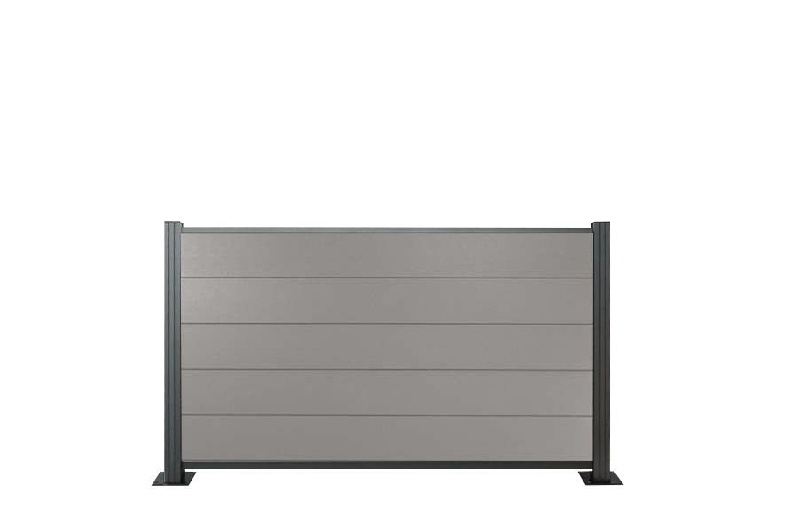 XXL Komplettset WPC Zaun 20 (S) x 1800 (B) x 1050 (H) mm in grau (Serie WoodoNorderney ohne Pfosten) - Start und Abschlussprofil anthrazit