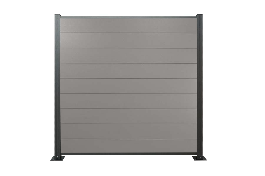 XXL Komplettset WPC Zaun 20 (S) x 1800 (B) x 1850 (H) mm in grau (Serie WoodoNorderney ohne Pfosten) - Start und Abschlussprofil anthrazit