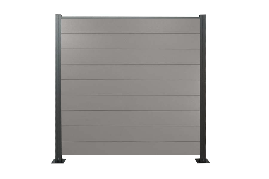 XXL Komplettset light WPC Zaun, 20 (S) x 1800 (B) x 1825 (H) mm, in grau (Serie WoodoNorderney ohne Pfosten) – Abschlussprofil anthrazit