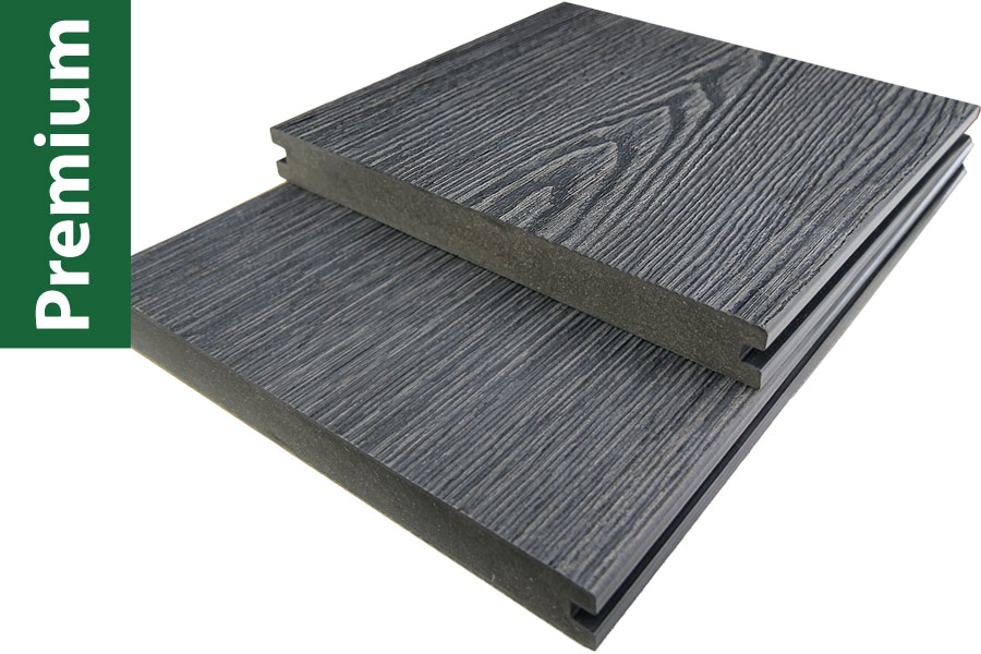 WPC 3D Premium coextrudiert, Massivdiele, 23 mm (S) x 220 mm (B), Oak Anthracite, Länge: 2,40 m