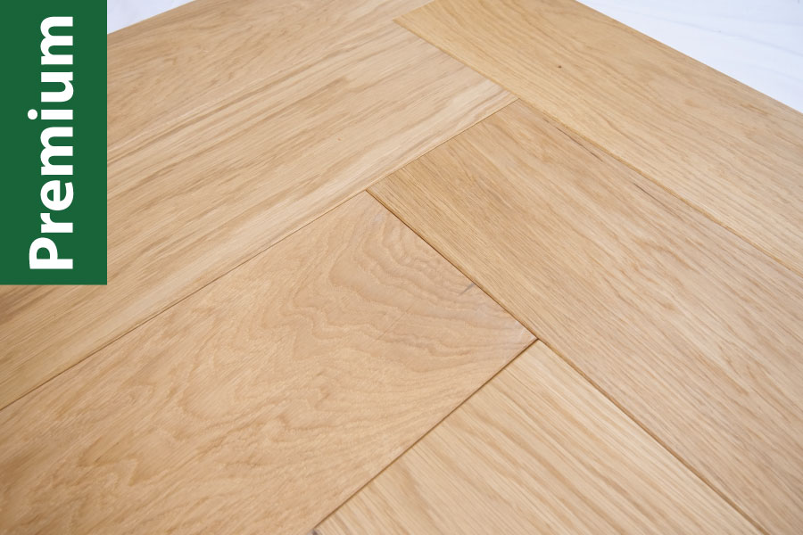 Premium Eiche Massivholzdiele, Fischgrät, Sortierung Select, 22 mm (S) x 170 mm (B), umlaufende Fase, 2 x endgeölt, Länge: 750 mm