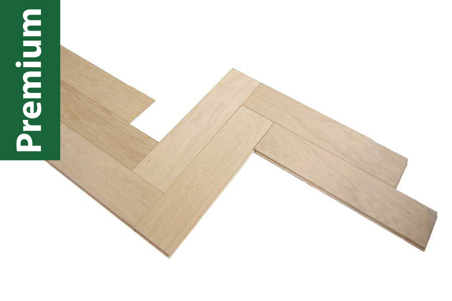 Premium Eiche Massivholzdiele, Fischgrät, Sortierung Select, 22 mm (S) x 170 mm (B) ,umlaufende Fase, ungeölt, Länge: 750 mm