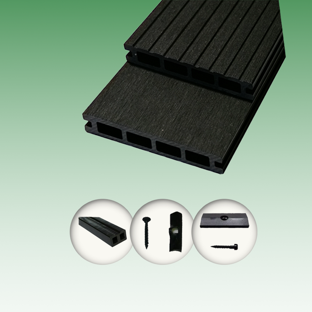 Woodstore24 Terrassendielen WPC Diele Komplettset WoodoRhodos (20 x 120 mm, Länge: 2,4 m) Anthrazit (Anthrazit, 10 m²)