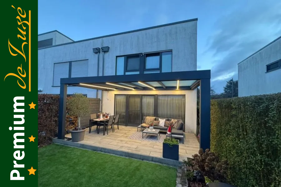 Premium Deluxe Aluminium Terrassenüberdachung, Serie Helios, Farbe anthrazit - Dach Glas, Breite 600 cm, Tiefe 400 cm