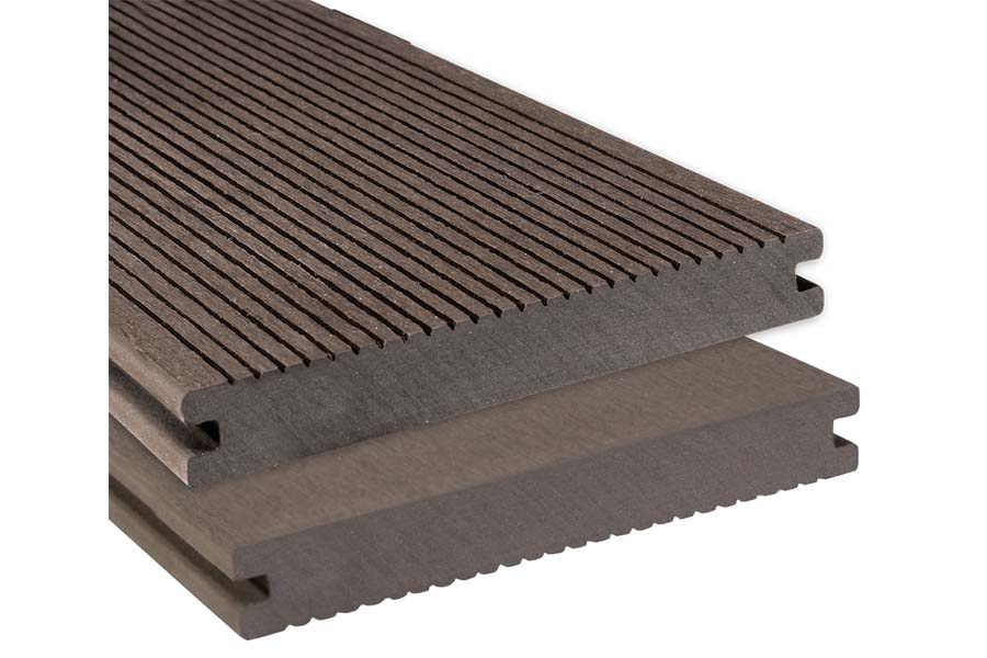 BPC Massivdiele WoodoAthen, 19 x 140 mm, beidseitig begehbar, geriffelt / glatt, dunkelbraun, in der Länge 3 m