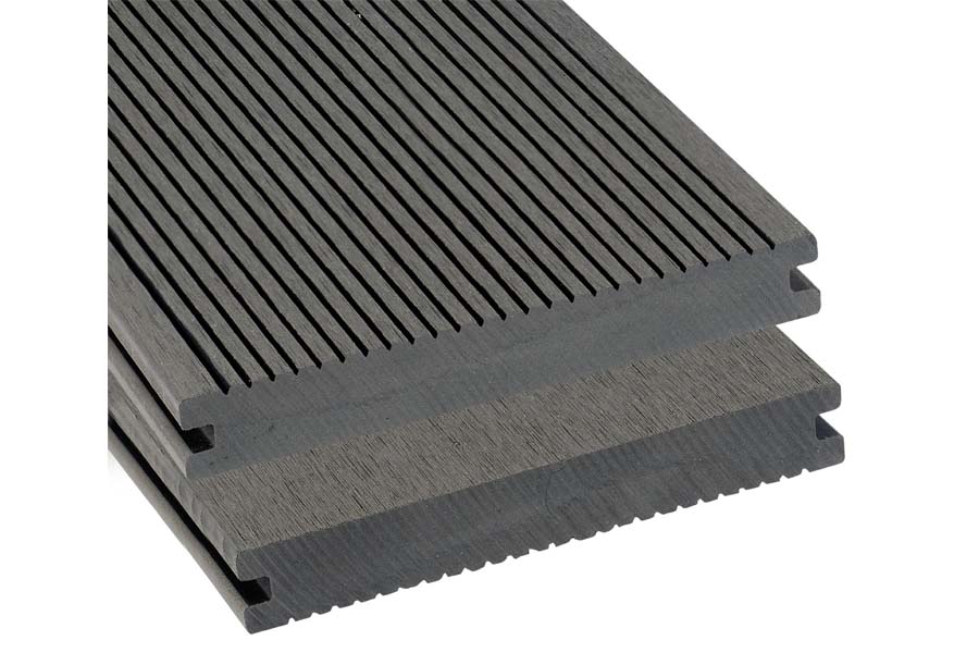 BPC Massivdiele WoodoAthen, 19 x 140 mm, beidseitig begehbar, geriffelt / glatt, grau,  in der Länge 5 m