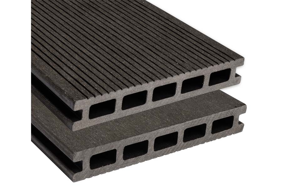 BPC Hohlkammerdiele WoodoElba,  22 x 140 mm, 3,0 m lang, anthrazit, geriffelt / glatt, beidseitig begehbar