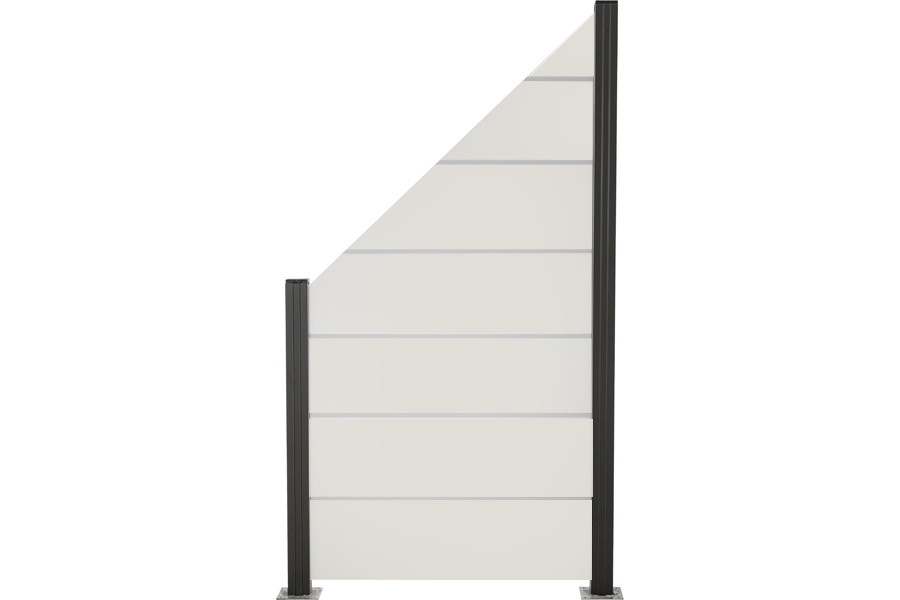 Glas-Sichtschutz Glaszaun Creme weiß Streifen Dekor 82 Höhe 120 /180 cm, Breite 103 cm