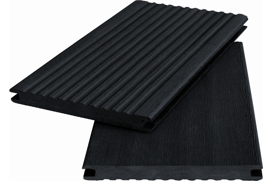 WPC Massivdiele WoodoKosXXL 20 x 200 mm, 4 m lang, anthrazit geriffelt / glatt, beidseitig begehbar
