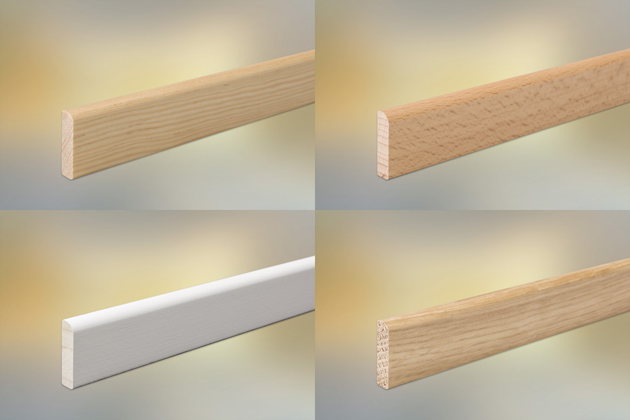 Sockelleiste Buche für Parkett und Massivholzdielen, 23 x 5 mm, klar lackiert, fallende Längen 100 - 290 cm