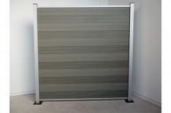 Komplettset WPC Zaun / Sichtschutz / Steckzaun, grau / silber eloxiert 1850 mm (Höhe) x 20 mm (Stärke) x 1800 (Breite) mm, Zaunhöhe inkl. Start und Abschlussprofil (Serie WoodoTexel ohne Pfosten)