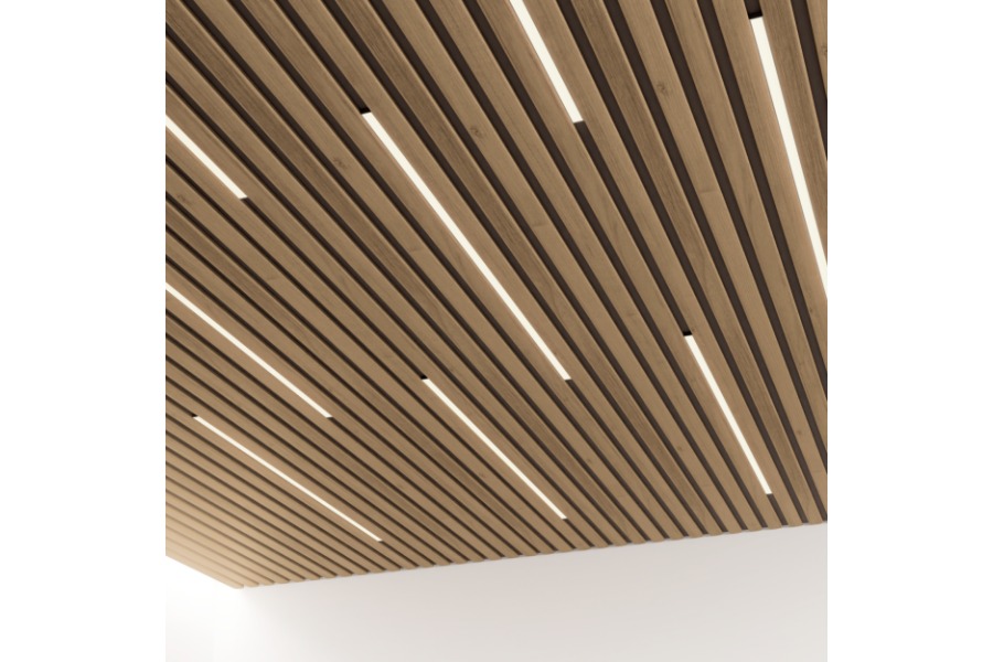 Wandpaneele Eiche rustikal, Wandverkleidung mit Echtholzoberfläche, FSC 100%, TSUD-COC-001718-ZZ, 2500 x 345 x 9 mm, vier Streifen inklusive Abstandshalter pro Paket, selbstklebend(0,51m² / Paket)
