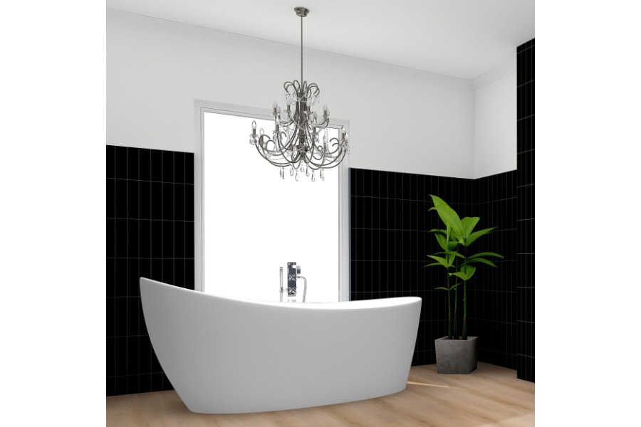 XXL Wandfliese SPC-Vinyl, Feinlinienoptik ‑ Schwarz, Hochglanz, wasserfeste Wandverkleidung für Küche und Bad, Wandpaneel mit Click-Verbindung, 1200 mm x 600 mm x 3,7 mm, (2,16 m² / Paket)