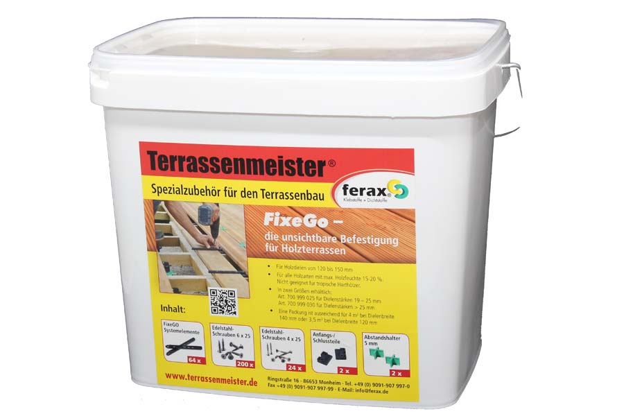FixeGo – unsichtbare Dielenbefestigung, für Terrassendielen: Douglasie, Kiefer, Lärche, Dielenbreite 120 -150 mm, Dielenstärke größer als 25 mm