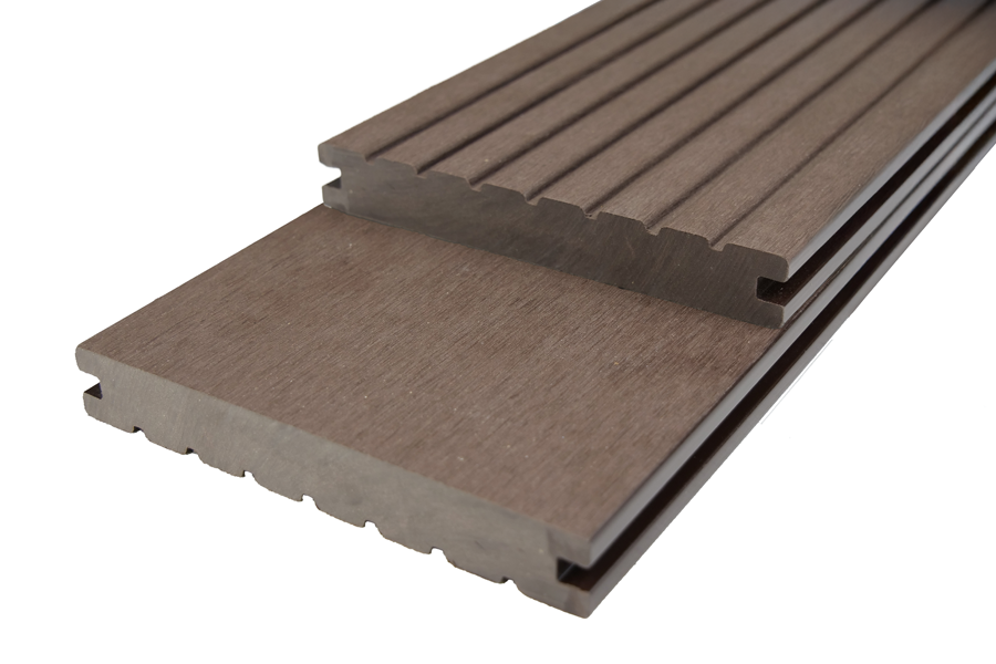 WPC Massivdiele WoodoZypern, 20 x 140 mm, braun, geriffelt / glatt, beidseitig begehbar, Länge: 4,00 m